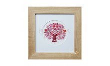 กรอบรูปใส่ผ้าปักต้นไม้สีแดงใส่กรอบไม้แอช